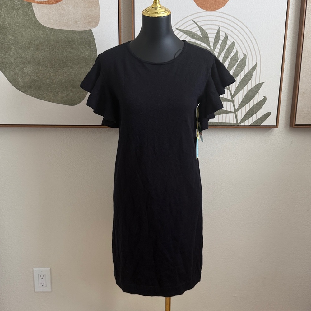 CeCe Black Casual Dress with Ruffle Short Sleeves - Picture 2 of 8